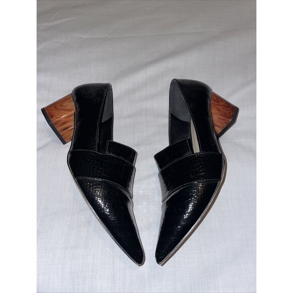 ASOS Dress Heels Women’s Size 5 U.S. 7 Medium Black Patent Leather Slip On Block - Picture 1 of 12
